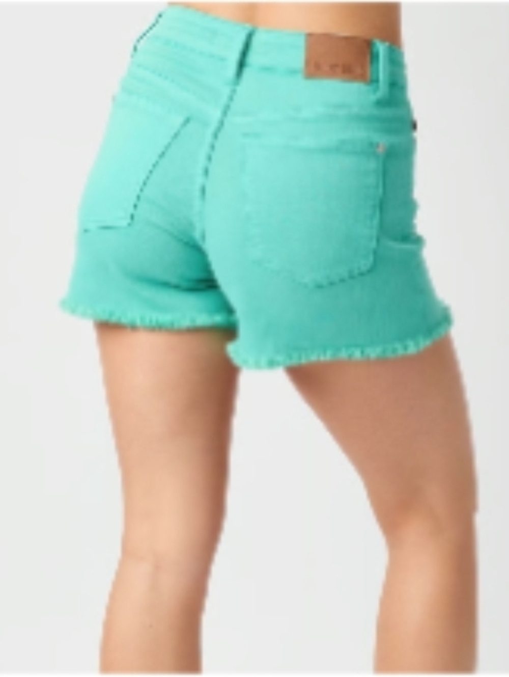 Judy Blue Aquamarine Mid Rise Frayed Hem Denim Shorts Size 3XL - Picture 2 of 15